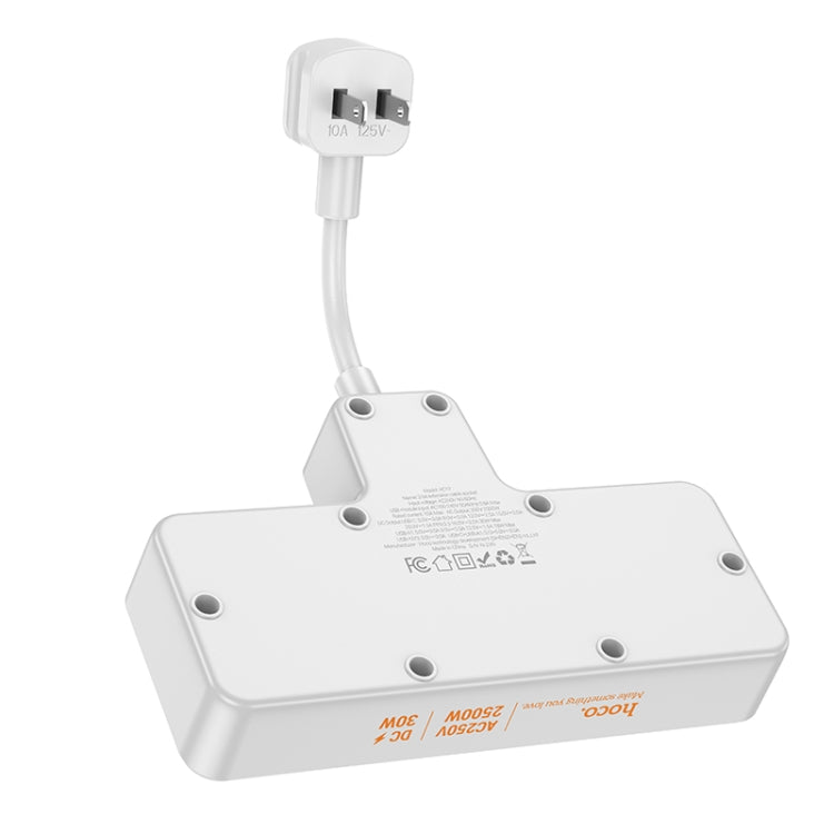 hoco AC12 Reise 2-position Expansion Socket with PD30W+3USB Ports, Cable Length: 8.5cm, US Plug(White) - Extension Socket by hoco | Online Shopping UK | buy2fix