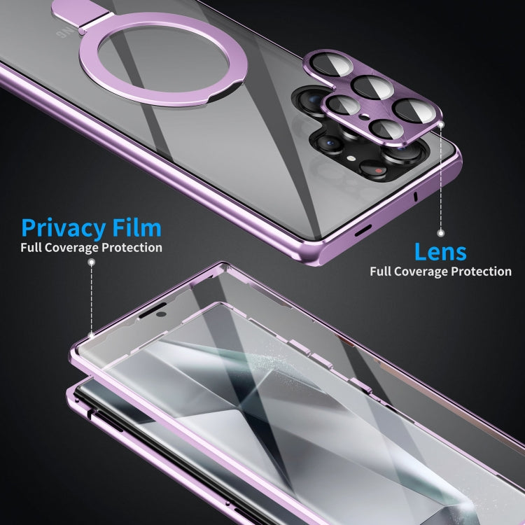 For Samsung Galaxy S24 Ultra 5G MagSafe Magnetic HD Frosted Tempered Glass Holder Phone Case(Purple) - Galaxy S24 Ultra 5G Cases by buy2fix | Online Shopping UK | buy2fix