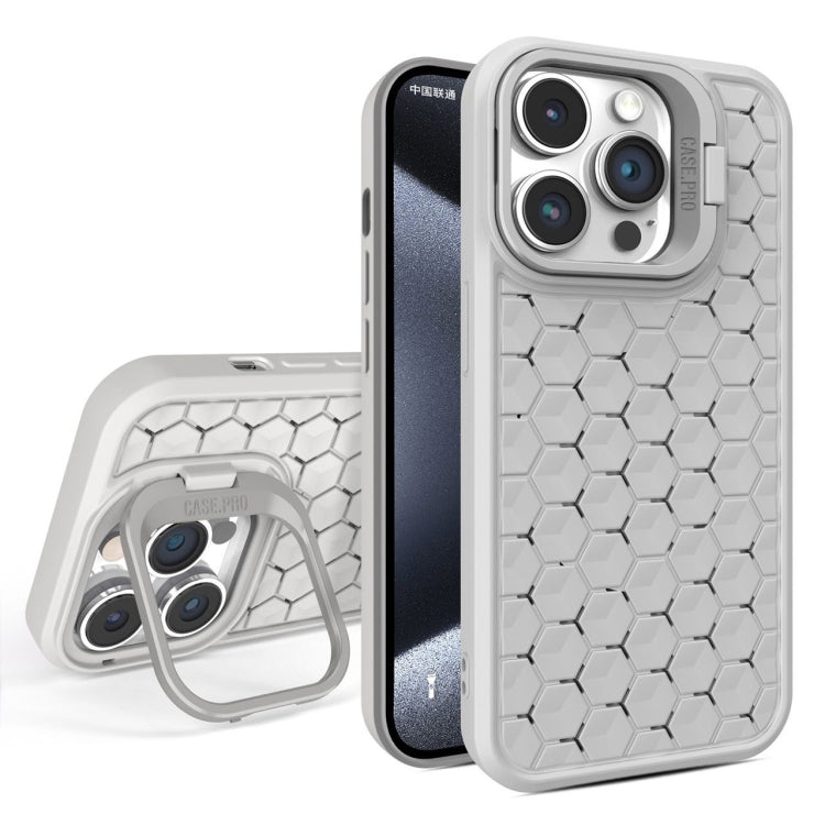 For iPhone 15 Pro Honeycomb Radiating Lens Holder Magsafe Phone Case(Grey) - iPhone 15 Pro Cases by buy2fix | Online Shopping UK | buy2fix