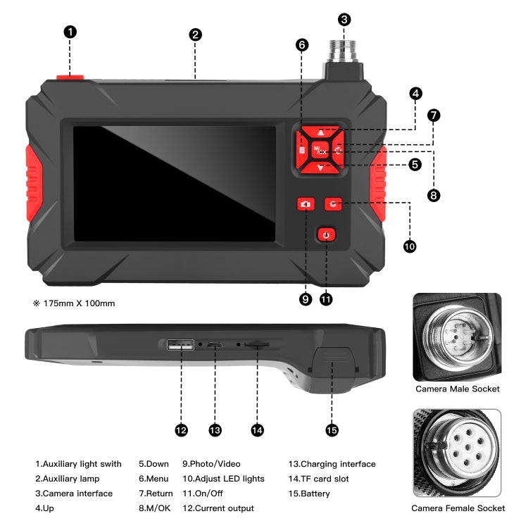 P30 8mm 1080P IP68 Waterproof 4.3 inch Screen Dual Camera Digital Endoscope, Length:5m Hard Cable(Black) - Consumer Electronics by buy2fix | Online Shopping UK | buy2fix