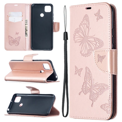 For Xiaomi Redmi 9C Two Butterflies Embossing Pattern Horizontal Flip Leather Case with Holder & Card Slot & Wallet & Lanyard(Rose Gold) - Xiaomi Cases by buy2fix | Online Shopping UK | buy2fix