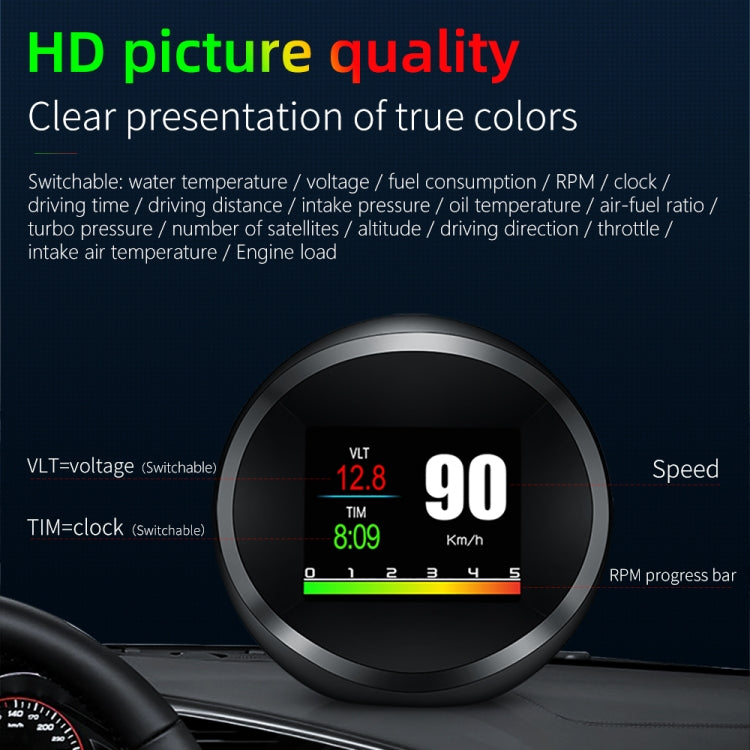 P11 OBD2 + GPS Mode Car HUD Head-up Display Water Temperature / Vehicle Speed / Voltage / Fuel Consumption Display, Speed Alarm - Head Up Display System by buy2fix | Online Shopping UK | buy2fix