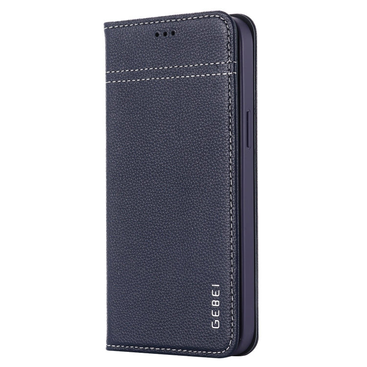 For iPhone 12 Pro Max GEBEI Top-grain Leather Horizontal Flip Protective Case with Holder & Card Slots(Blue) - iPhone 12 Pro Max Cases by GEBEI | Online Shopping UK | buy2fix