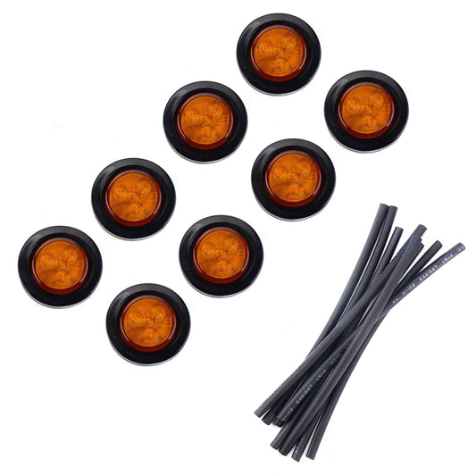 8 PCS Truck Trailer Yellow LED 2 inch Round Side Marker Clearance Tail Light Kits with Heat Shrink Tube - Fog / Driving Lights by buy2fix | Online Shopping UK | buy2fix