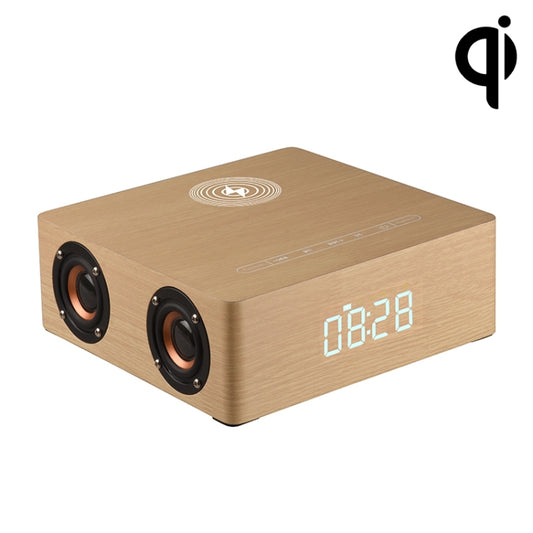 Q5A Multifunctional Wooden Touch Clock Display Wireless Charging Bluetooth Speaker, Support TF Card & U Disk & 3.5mm AUX(Yellow Wood) - Desktop Speaker by buy2fix | Online Shopping UK | buy2fix