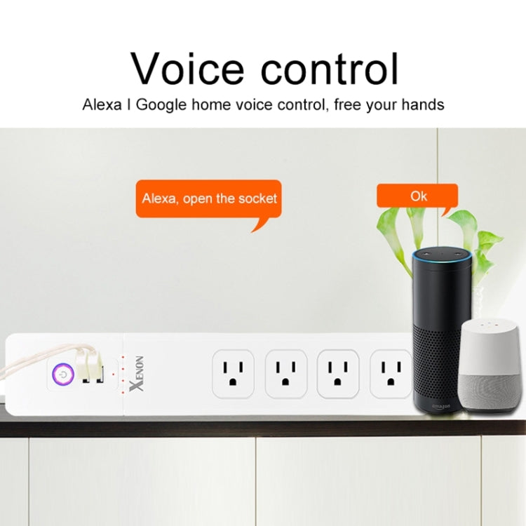 2 x USB Ports + 4 x US Plug Jack WiFi Remote Control Smart Power Socket Works with Alexa & Google Home, Cable Length: 1.5m, AC 110-240V, US Plug - Consumer Electronics by buy2fix | Online Shopping UK | buy2fix