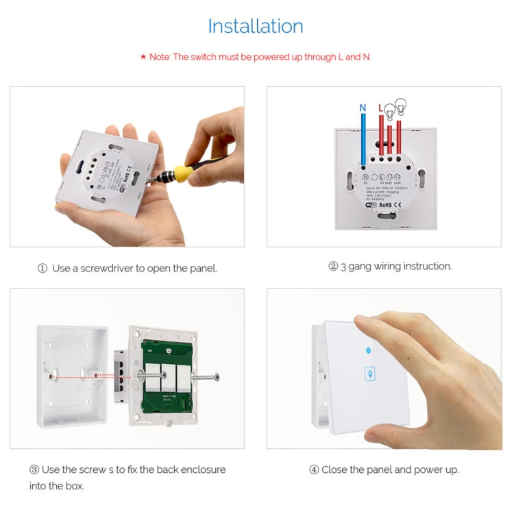 WS-EU-01 EWeLink APP & Touch Control 2A 1 Gang Tempered Glass Panel Smart Wall Switch, AC 90V-250V, EU Plug - Consumer Electronics by buy2fix | Online Shopping UK | buy2fix