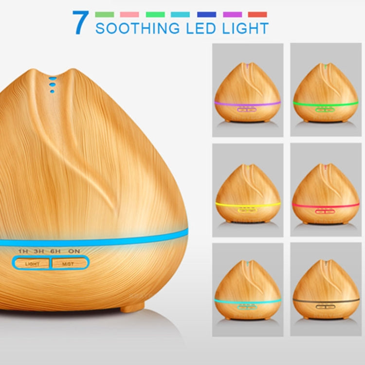Peach Shape Wood Grain Remote Control Ultrasonic Humidifier Aromatherapy Machine Automatic Alcohol Sprayer with LED Lights, Capacity: 400mL, UK Plug (Light Wood Color) - Home & Garden by buy2fix | Online Shopping UK | buy2fix