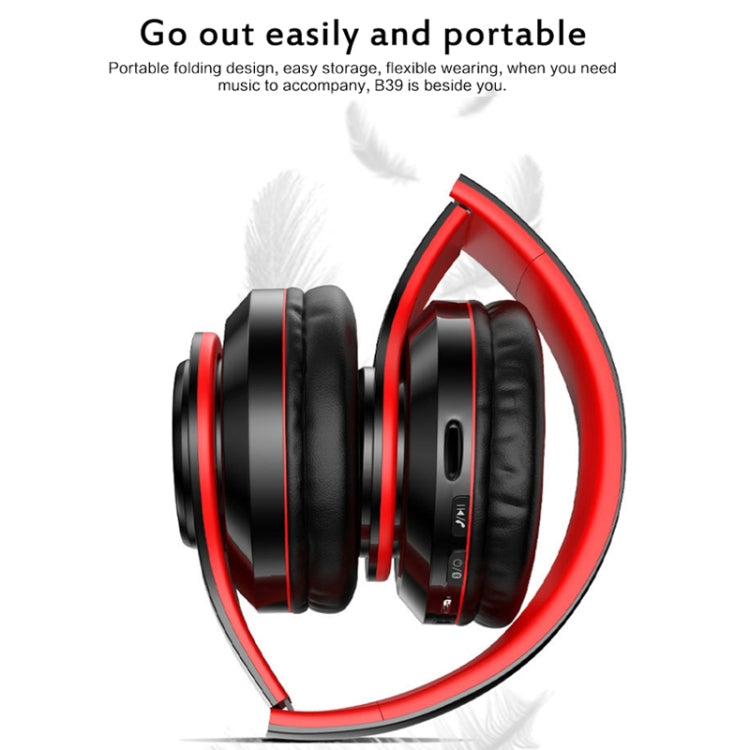 B39 Wireless Bluetooth V5.0 Headset (Black Red) - Headset & Headphone by buy2fix | Online Shopping UK | buy2fix