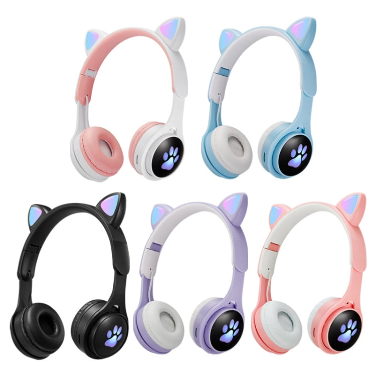 B30 Cat Paw Cat Ears Colorful Luminous Foldable Bluetooth Headset with 3.5mm Jack & TF Card Slot(Purple) - Headset & Headphone by buy2fix | Online Shopping UK | buy2fix