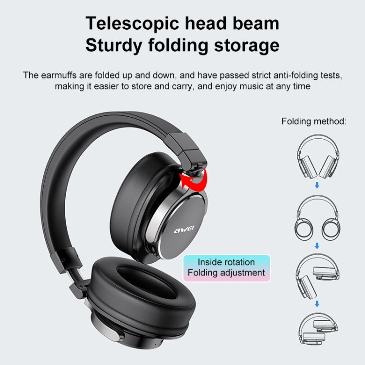 awei A710BL Foldable ANC Noise Cancelling Bluetooth Wireless Headset (Black) - Headset & Headphone by awei | Online Shopping UK | buy2fix