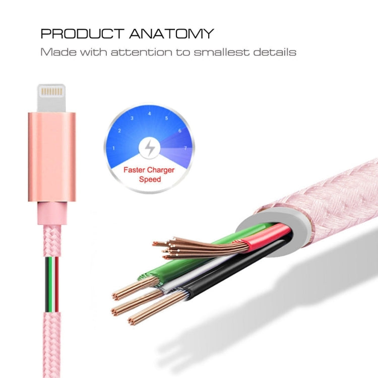 1m 3A Woven Style Metal Head 8 Pin to USB Data / Charger Cable(Rose Gold) - Normal Style Cable by buy2fix | Online Shopping UK | buy2fix