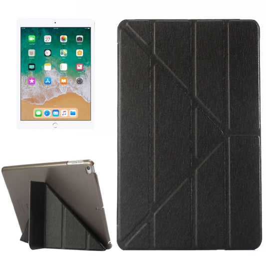 For iPad 9.7 (2018) & iPad 9.7 (2017) & iPad Air Silk Texture Horizontal Deformation Flip Leather Case with Three-folding Holder(Black) - Apple Accessories by buy2fix | Online Shopping UK | buy2fix