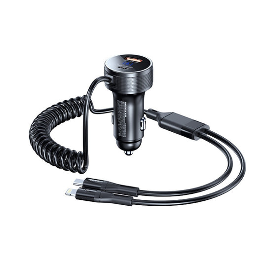 REMAX RCC336 Saga Series 2 in 1 Car 52.5W PD Fast Charger with USB-C / Type-C + 8 Pin Spring Cable - Car Charger by REMAX | Online Shopping UK | buy2fix