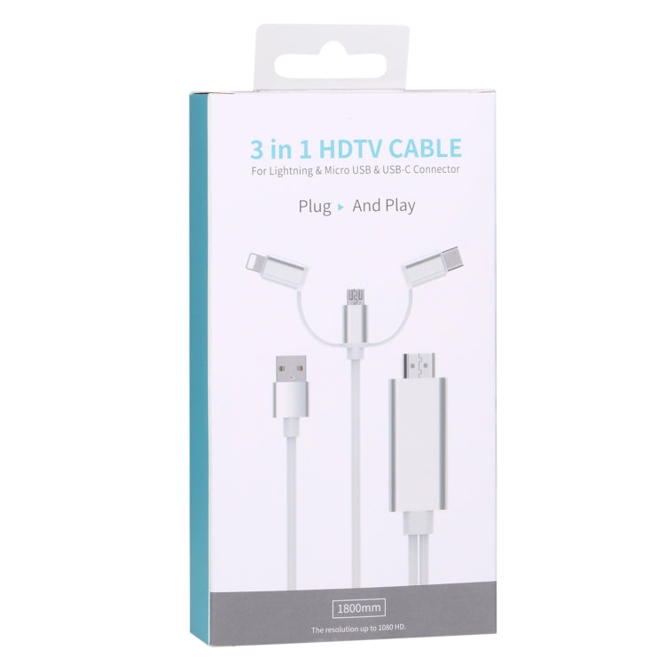 3 in 1 Micro USB & 8 Pin & Type-C to HDMI HD 1080P HDTV Adapter Cable(Silver) - Video & Audio Cable by buy2fix | Online Shopping UK | buy2fix