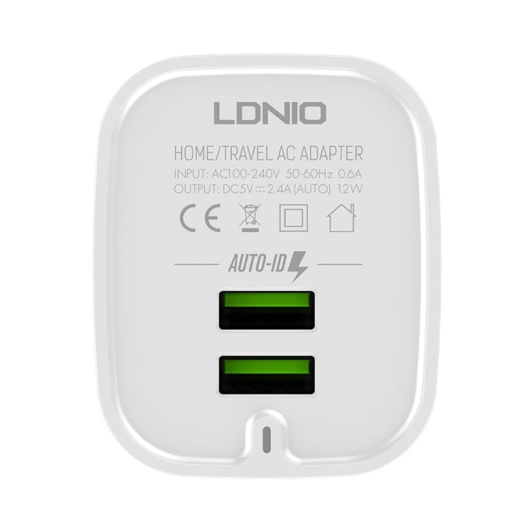 LDNIO A201 2.4A Dual USB Charging Head Travel Direct Charge Mobile Phone Adapter Charger With 8 Pin Data Cable (US Plug) - Apple Accessories by LDNIO | Online Shopping UK | buy2fix