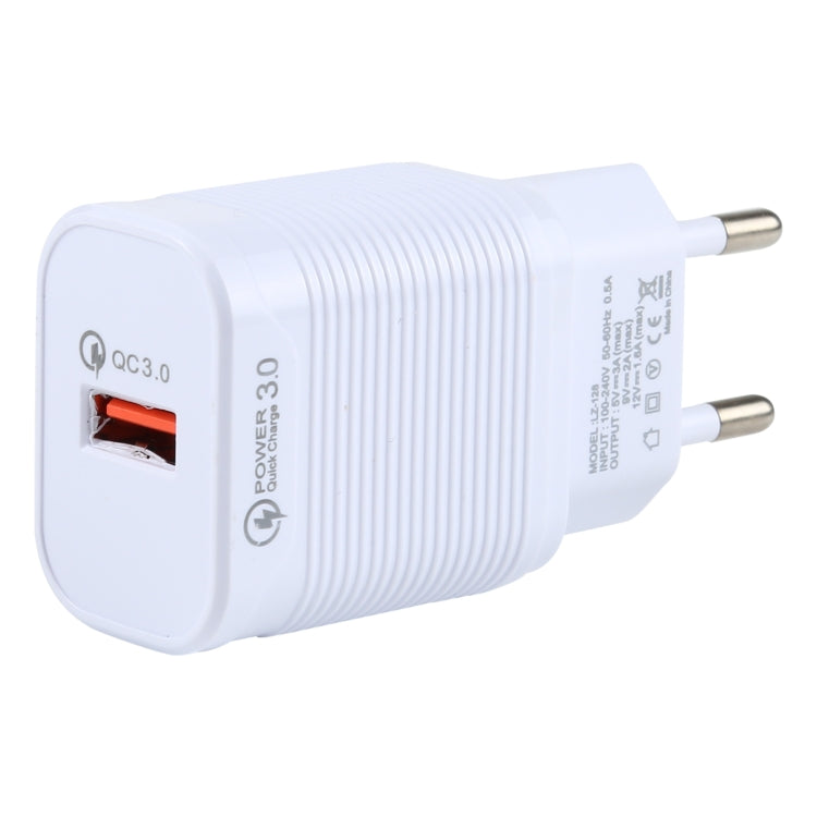 LZ-728 2 in 1 18W QC 3.0 USB Interface Travel Charger + USB to 8 Pin Data Cable Set, EU Plug, Cable Length: 1m(White) - Apple Accessories by buy2fix | Online Shopping UK | buy2fix