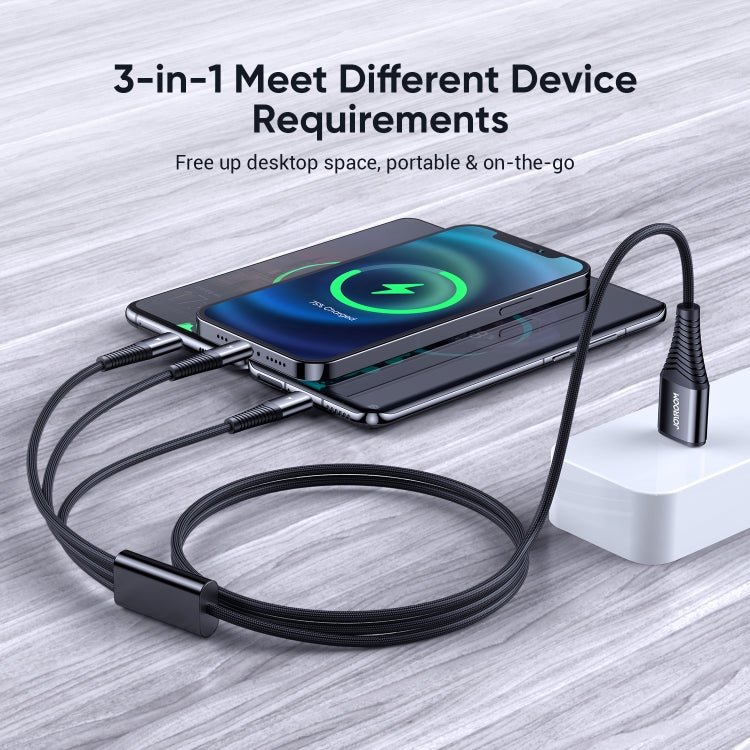 JOYROOM S-1230G4 3A 3 In 1 USB to 8 Pin + Micro USB + Type-C / USB-C Fast Charging Data Cable Length: 1.2m (Black) - Multifunction Cable by JOYROOM | Online Shopping UK | buy2fix