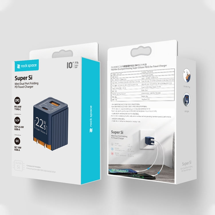 ROCK Space T66 Mini Dual-port Folding Super Si Travel Charger Power Adapter, CN Plug(Blue) - Apple Accessories by ROCK | Online Shopping UK | buy2fix