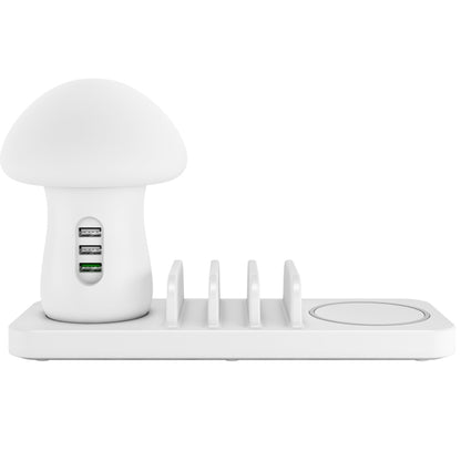 HQ-UD12 Universal 4 in 1 40W QC3.0 3 USB Ports + Wireless Charger Mobile Phone Charging Station with Mushroom Shape LED Light, Length: 1.2m, AU Plug(White) - Multifunction Charger by buy2fix | Online Shopping UK | buy2fix