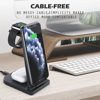 10W 3 in 1 QC 3.0  Vertical Multi-function Wireless Charger with Stand Function, Suitable for Mobile Phones / Apple Watch / AirPods (White) - Multifunction Charger by buy2fix | Online Shopping UK | buy2fix
