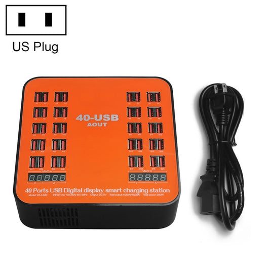 WLX-840 200W 40 Ports USB Digital Display Smart Charging Station AC100-240V, US Plug (Black+Orange) - Multifunction Charger by buy2fix | Online Shopping UK | buy2fix