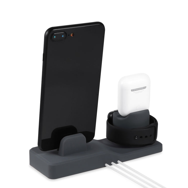 3 in 1 Silicone Charging Dock for AirPods Pro & Apple Watch & iPhone, with Bracket Funtcion(Black) - Multifunction Charger by buy2fix | Online Shopping UK | buy2fix