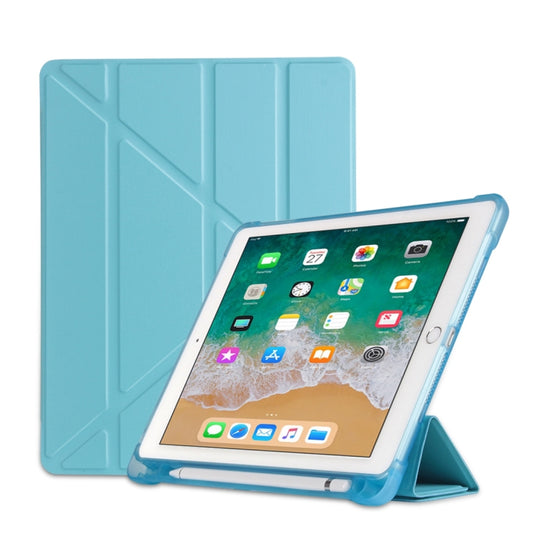 Multi-folding Shockproof TPU Protective Case for iPad 9.7 (2018) / 9.7 (2017) / air / air2, with Holder & Pen Slot(Sky Blue) - Apple Accessories by buy2fix | Online Shopping UK | buy2fix