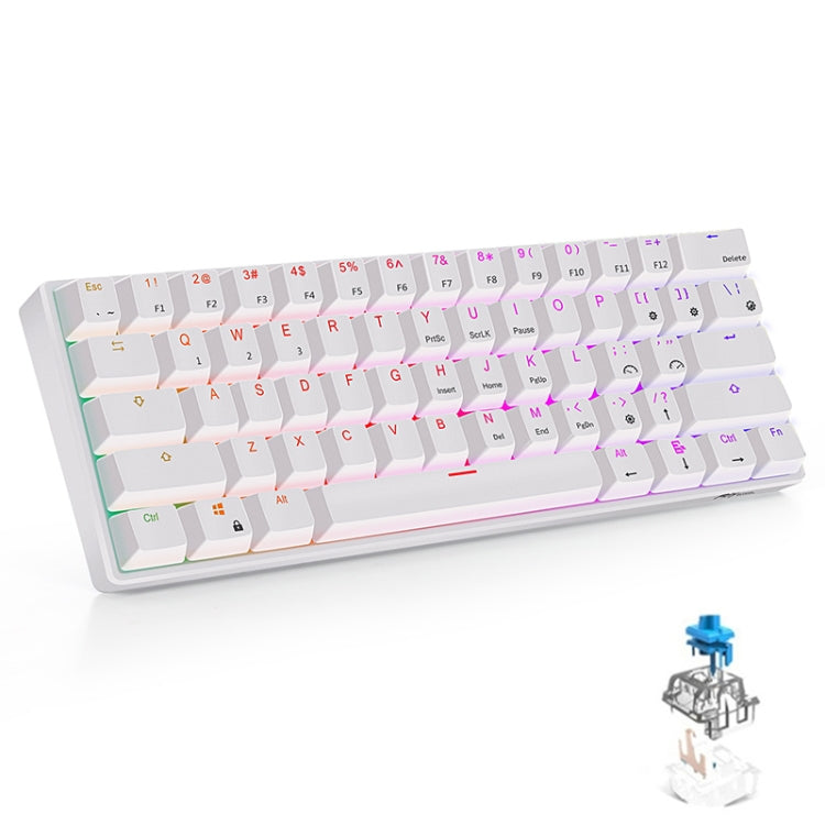 RK61 61 Keys Bluetooth / 2.4G Wireless / USB Wired Three Modes Blue Switch Tablet Mobile Gaming Mechanical Keyboard with RGB Backlight, Cable Length: 1.5m (White) - Wired Keyboard by buy2fix | Online Shopping UK | buy2fix