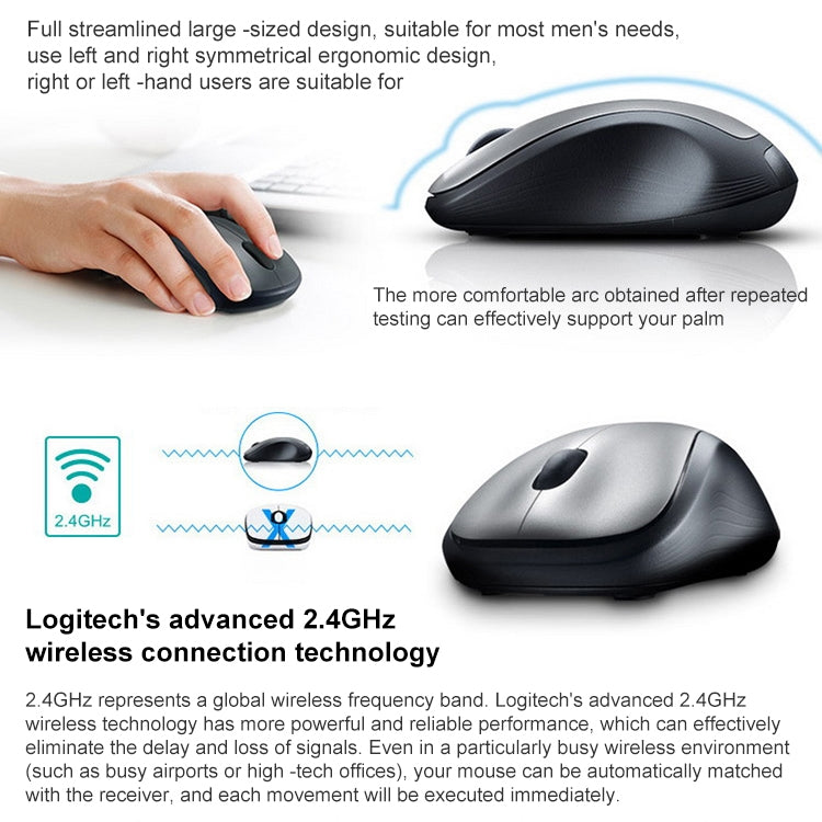 Logitech M320 1000DPI 2.4GHz Ergonomic Wireless Mouse (Black) - Wireless Mice by Logitech | Online Shopping UK | buy2fix