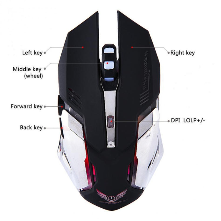 ZERODATE X70 2.4GHz Wireless 6-Keys 2400 DPI Adjustable Ergonomics Optical Gaming Mouse with Breathing Light(Black) - Wireless Mice by ZERODATE | Online Shopping UK | buy2fix