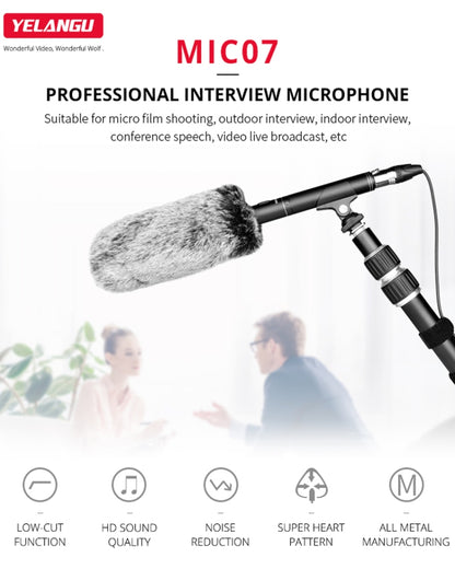 YELANGU YLG9933A MIC07 Professional Interview Condenser Video Shotgun Microphone with 6.5mm Audio Adapter & 3.5mm RXL Audio Cable(Black) - Camera Microphone by YELANGU | Online Shopping UK | buy2fix