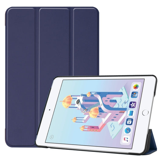 Custer Texture Horizontal Flip Smart PU Leather Case for iPad Mini 4 / Mini 5, with Sleep / Wake-up Function & Three-folding Holder (Blue) - Apple Accessories by buy2fix | Online Shopping UK | buy2fix