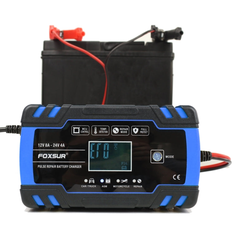 FOXSUR 12V-24V Car Motorcycle Truck Repair Battery Charger AGM Charger, EU Plug (Blue) - Battery Charger by FOXSUR | Online Shopping UK | buy2fix