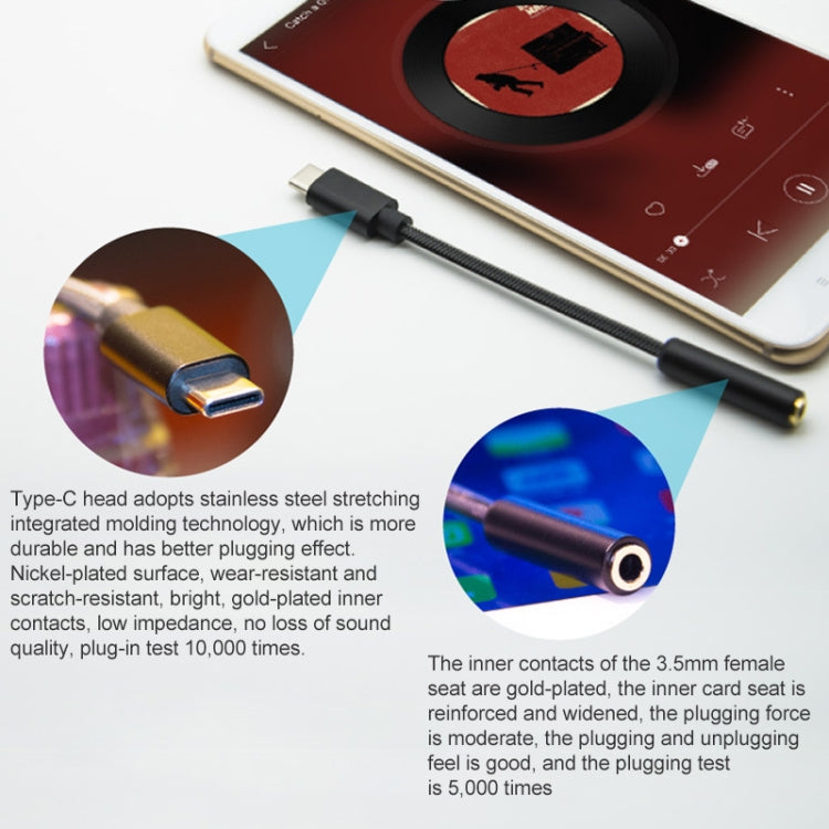 TA11-R USB-C / Type-C Male to 3.5mm Audio Female TPE Braid Earphone Adapter(Black) - Type-C Adapter by buy2fix | Online Shopping UK | buy2fix