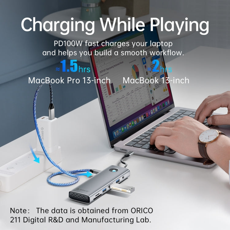 ORICO PW11-8PC Type-C / USB-C 8-in-1 5Gbps Multifunction Docking Station(Silver) - USB HUB by ORICO | Online Shopping UK | buy2fix