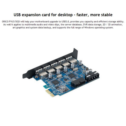 ORICO PVU3-5O2I USB3.0 * 5 + 20Pin Slot * 1 PCI Express Card for Desktop, 5Gbps Superspeed Data Transmission(Black) - Add-on Cards by ORICO | Online Shopping UK | buy2fix