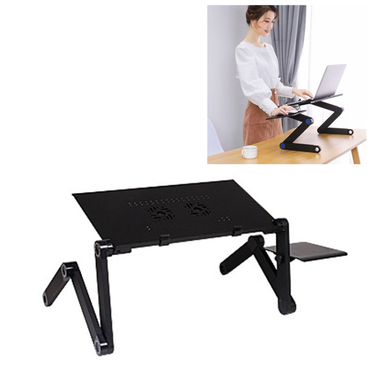 Portable 360 Degree Adjustable Foldable Aluminium Alloy Desk Stand with Double CPU Fans & Mouse Pad for Laptop / Notebook, Desk Size: 420mm x 260mm (Black) - Computer & Networking by buy2fix | Online Shopping UK | buy2fix