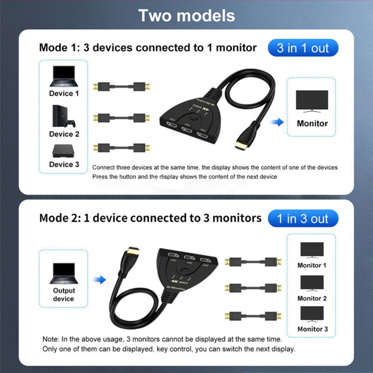 3 x 1 4K 60Hz HDMI Bi-Direction Switcher with Pigtail HDMI Cable - Switch by buy2fix | Online Shopping UK | buy2fix