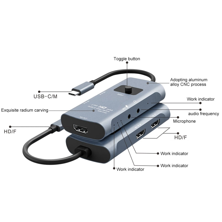 Z54A HDMI Output + 2 x HDMI Input + Mic + Audio to Type-C Video Capture Switcher with Loop - Consumer Electronics by buy2fix | Online Shopping UK | buy2fix