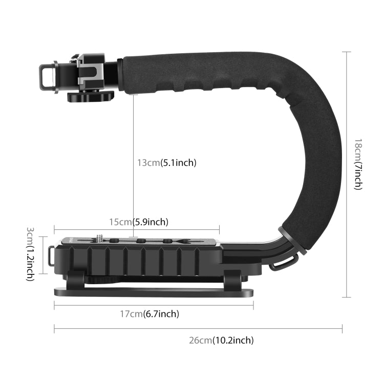 PULUZ U/C Shape Portable Handheld DV Bracket Stabilizer Kit with Cold Shoe Tripod Head & Phone Clamp & Quick Release Buckle & Long Screw for All SLR Cameras and Home DV Camera - Camera Accessories by PULUZ | Online Shopping UK | buy2fix