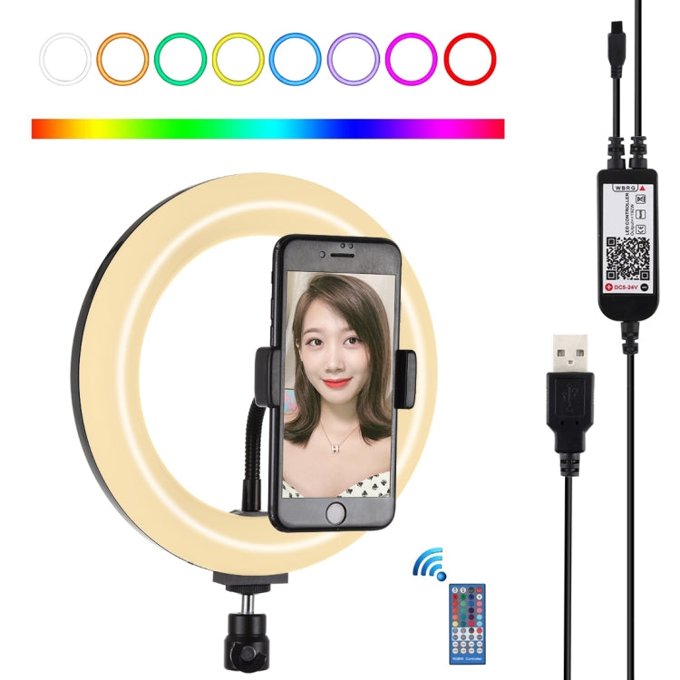 PULUZ 7.9 inch 20cm USB RGB Dimmable LED Dual Color Temperature LED Curved Light Ring Vlogging Selfie Photography Video Lights with Phone Clamp(Black) - Ring Light by PULUZ | Online Shopping UK | buy2fix