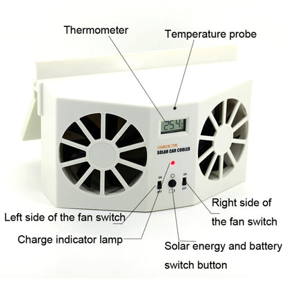 2W Solar Powered Car Auto Air Vent Cool Fan Cooler Ventilation System Radiator, with Temperature Display - Heating & Fans by buy2fix | Online Shopping UK | buy2fix