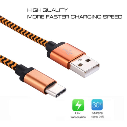 1m Woven Style USB-C / Type-C 3.1 to USB 2.0 Data Sync Charge Cable(Orange) - USB-C & Type-C Cable by buy2fix | Online Shopping UK | buy2fix