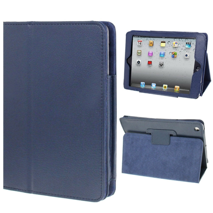 2-fold Litchi Texture Flip Leather Case with Holder Function for iPad mini 1 / 2 / 3(Navy Blue) - iPad Mini 3 & 2 & 1 Cases by buy2fix | Online Shopping UK | buy2fix