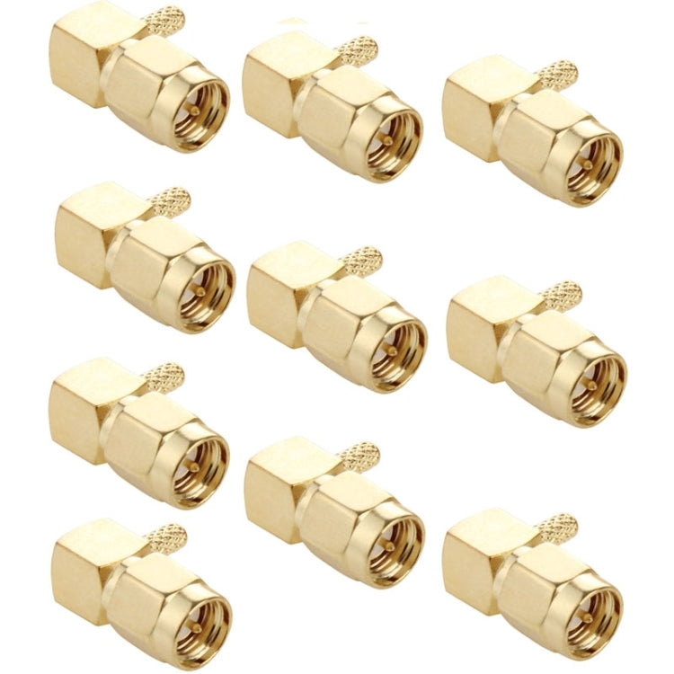 10 PCS Gold Plated Crimp SMA Male Plug 90 Degree Right Angle RF Connector Adapter for RG174 / RG316 / RG179 Cable - Connectors by buy2fix | Online Shopping UK | buy2fix