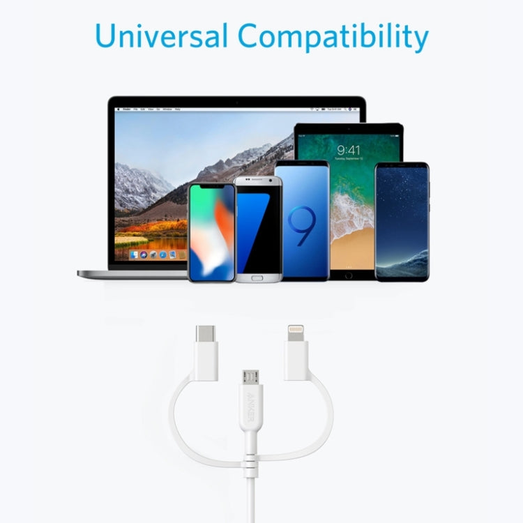 ANKER 3 in 1 8 Pin + Micro USB + USB-C / Type-C Interface MFI Certificated Data Cable(White) - Apple Accessories by ANKER | Online Shopping UK | buy2fix
