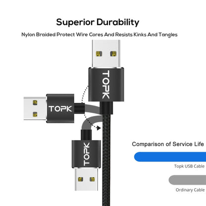 TOPK 2m 2.4A Max USB to USB-C / Type-C Nylon Braided Magnetic Charging Cable with LED Indicator(Black) - Mobile Accessories by TOPK | Online Shopping UK | buy2fix