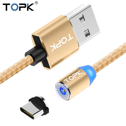 TOPK 2m 2.4A Max USB to USB-C / Type-C Nylon Braided Magnetic Charging Cable with LED Indicator(Gold) - Mobile Accessories by TOPK | Online Shopping UK | buy2fix