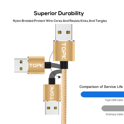 TOPK 2m 2.4A Max USB to USB-C / Type-C Nylon Braided Magnetic Charging Cable with LED Indicator(Gold) - Mobile Accessories by TOPK | Online Shopping UK | buy2fix